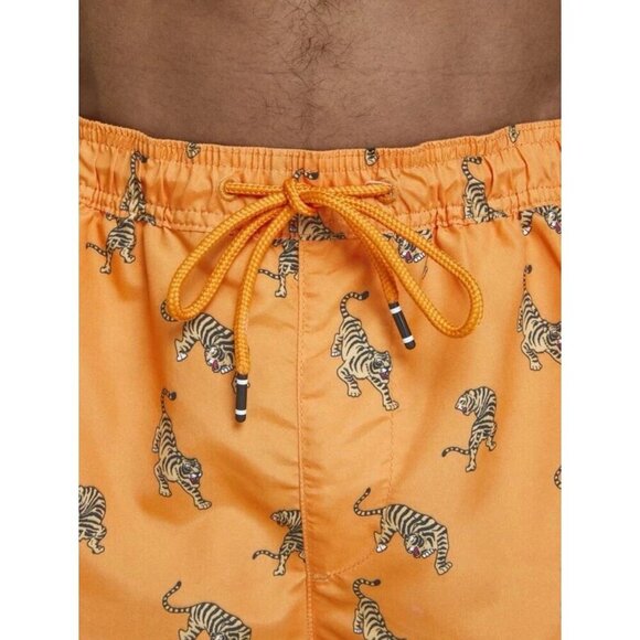 Jack and Jones Swim Shorts Men's Flame Orange Tiger Motif - Size Large - Picture 7 of 11